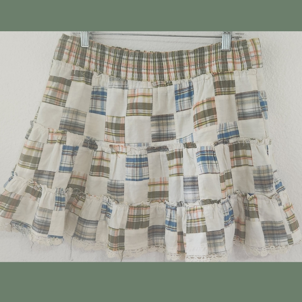 Free People Boho Patchwork Pull On Mini Skirt Med… - image 3